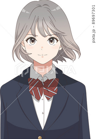 髪が風になびく女子学生　向上心　やる気　ブレザーリボン　ショートヘア 89697301