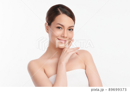 Beautiful young asian woman with clean fresh skin on white background, Face care, Facial treatment, Beautiful young asian woman with clean fresh skin on white background, Face care, Facial treatment, 89699373