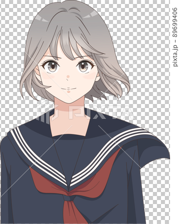 Female student whose hair flutters in the wind, motivated, sailor suit, short hair 89699406