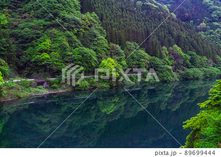 岐阜　早朝　山道と川 89699444