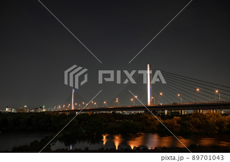 菅原城北大橋とワンド夜景 89701043