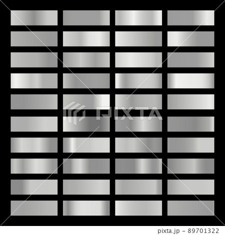 Metallic gradient collection with shiny silver hologram. Holographic foil texture, chrome metal gradation. Vector set for frame, ribbon, border, cover, banner, other design Metallic gradient collection with shiny silver hologram. Holographic foil texture, chrome metal gradation. Vector set for frame, ribbon, border, cover, banner, other design 89701322
