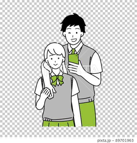 撮影する学生カップル　上半身 89701963