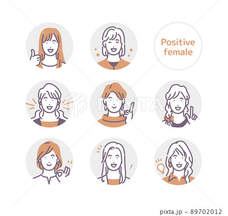 ポジティブな女性の丸アイコン 89702012