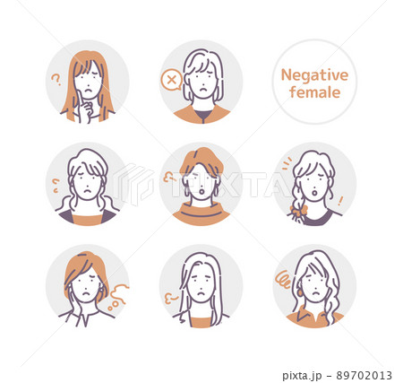 ネガティブな女性の丸アイコン 89702013