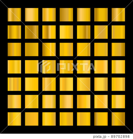 Metalic gradient collection with shiny gold hologram. Holographic foil texture, gold rose, brown and golden gradation. Vector set for frame, ribbon, border, other design 89702898
