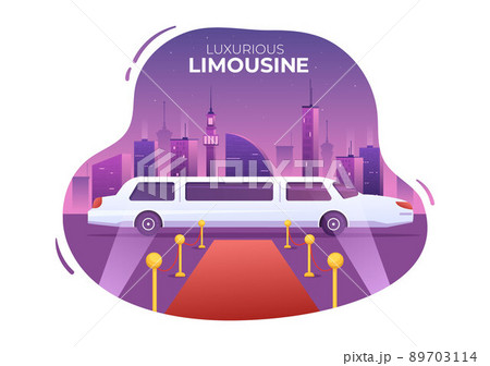 VIP Limousine Car of Red Carpet for Celebrity Superstar Walk with Night City Landscape View in Flat Cartoon Illustration VIP Limousine Car of Red Carpet for Celebrity Superstar Walk with Night City Landscape View in Flat Cartoon Illustration 89703114