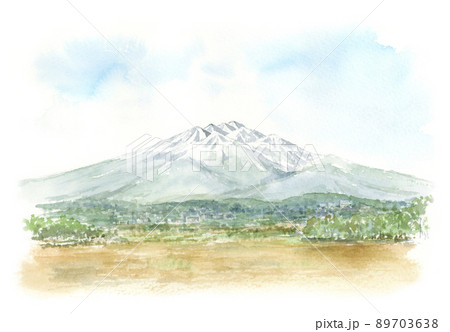 岩木山の風景　水彩画 89703638