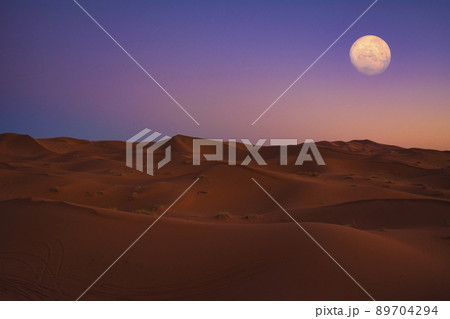 灼熱のサハラ砂漠と月合成 灼熱のサハラ砂漠と月合成 89704294