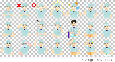 男士工作服夏裝短袖帽子護目鏡（套裝） 89704495