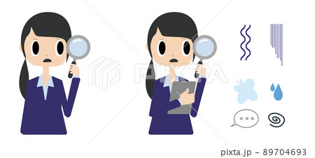 虫眼鏡で不安要素を発見してしまう会社員 89704693