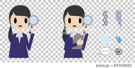 虫眼鏡で不安要素を発見してしまう会社員 89704693