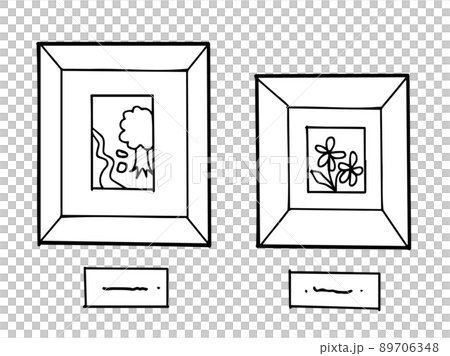 ギャラリーに展示された絵画や写真の作品 （線画イラスト） 89706348