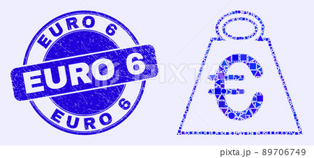 Blue Scratched Euro 6 Stamp and Euro Mass Mosaic 89706749
