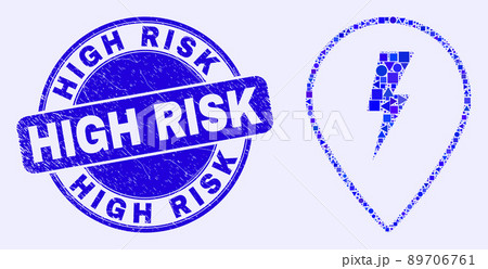 Blue Distress High Risk Stamp Seal and Electric Map Marker Mosaic 89706761