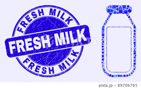 Blue Grunge Fresh Milk Stamp and Drinking Bottle Mosaic 89706765