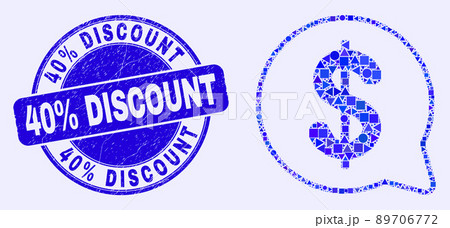 Blue Scratched 40 Percents Discount Stamp and Dollar Message Balloon Mosaic Blue Scratched 40 Percents Discount Stamp and Dollar Message Balloon Mosaic 89706772