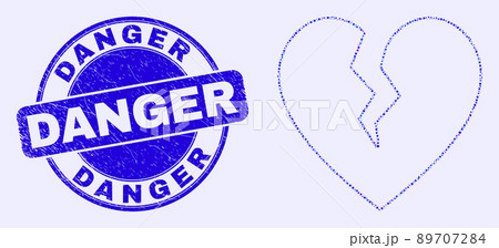 Blue Grunge Danger Stamp and Broken Heart Mosaic 89707284
