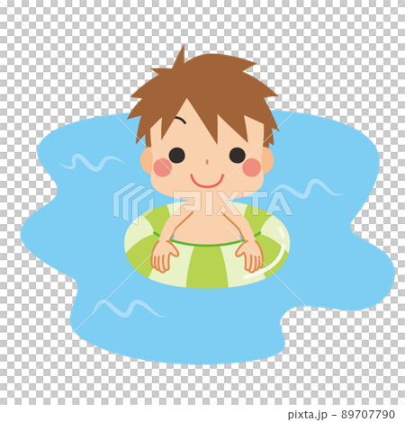 Illustration of a cute boy playing in the water using a floating ring Clip art White background Vector 89707790