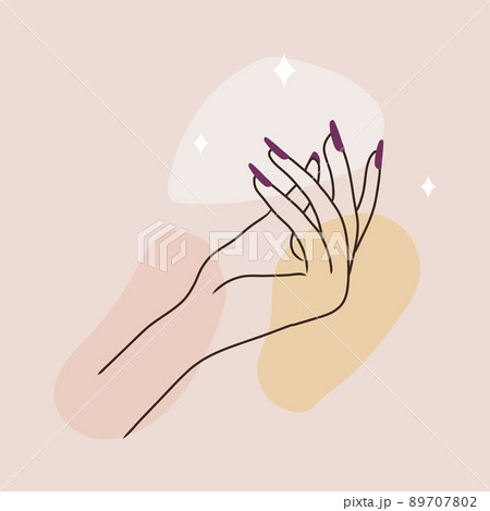 Hand skin care. Massage and paraffin therapy. Vector Illustration of elegant female hands in a trendy minimalist style. Beauty logo for nail studio or spa salon 89707802