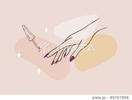 Elegant female hand. Manicure and pedicure concept. Vector Illustration in trendy outline style. Design element for web icons, nail art studio or spa salon logo 89707808