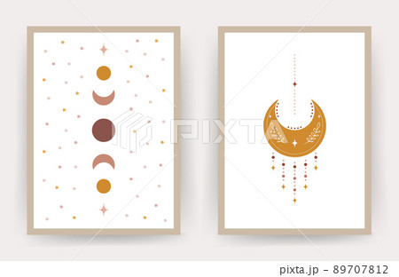 Posters with abstract moon. Scandinavian design for wallpaper and home decor. Contemporary geometric backgrounds. Modern vector illustration in flat style Posters with abstract moon. Scandinavian design for wallpaper and home decor. Contemporary geometric backgrounds. Modern vector illustration in flat style 89707812