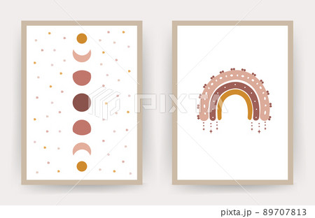 Posters with abstract rainbow and moon. Scandinavian design for wallpaper and home decor. Contemporary geometric backgrounds. Modern vector illustration in flat style Posters with abstract rainbow and moon. Scandinavian design for wallpaper and home decor. Contemporary geometric backgrounds. Modern vector illustration in flat style 89707813