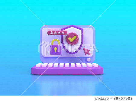 Modern shield guard with laptop illustration background 3D render icon for business Modern shield guard with laptop illustration background 3D render icon for business 89707903