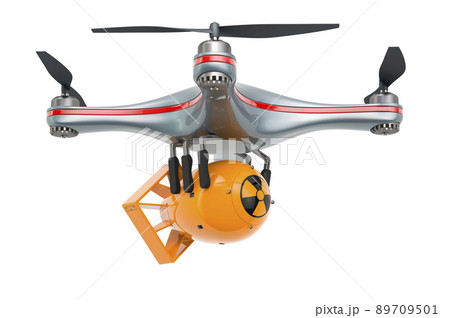 Military Drone with atomic bomb, 3D rendering Military Drone with atomic bomb, 3D rendering 89709501