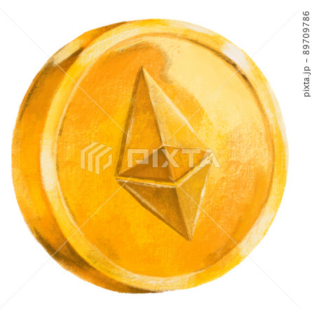ethereum cryto gold coin with symbol currency hand drawn illustration 89709786