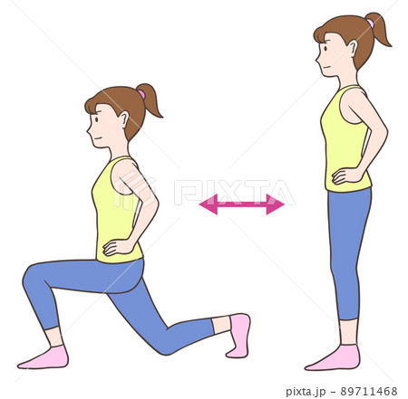 ランジで下半身の筋トレをする女性 ランジで下半身の筋トレをする女性 89711468