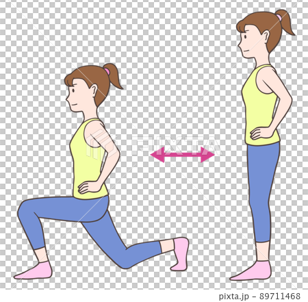 ランジで下半身の筋トレをする女性 ランジで下半身の筋トレをする女性 89711468