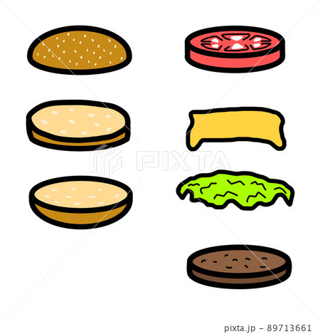 ハンバーガーのバラバライラスト 89713661