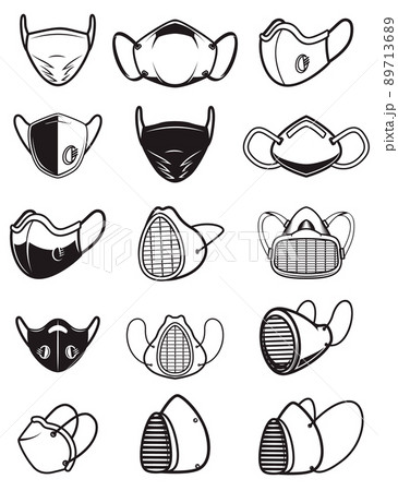 Set of icons of medical respiratory mask isolated on white background. Wuhan coronavirus theme. Design element for poster, card, banner, sign. Vector illustration 89713689
