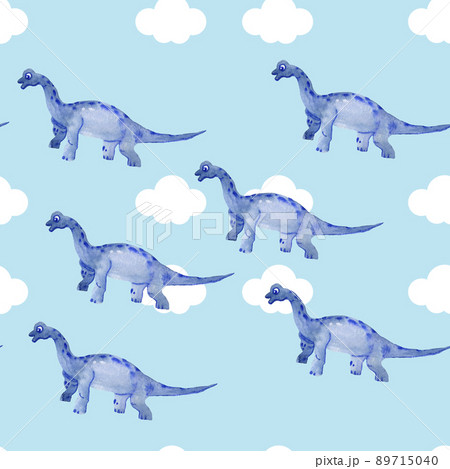 hand-drawn colored seamless repeating children pattern with cute dinosaurs, rainbow in Scandinavian style on a white background. Baby pattern with dinosaurs. Cute baby animals. 89715040