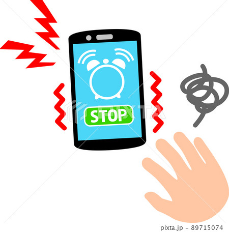 スマートフォンの目覚まし時計アプリを止める手 89715074