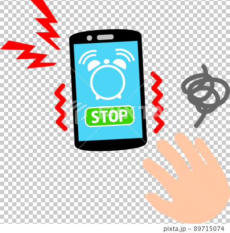 スマートフォンの目覚まし時計アプリを止める手 89715074