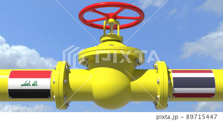 IRAQ THAILAND oil or gas transportation concept, pipe with valve. 3D rendering 89715447