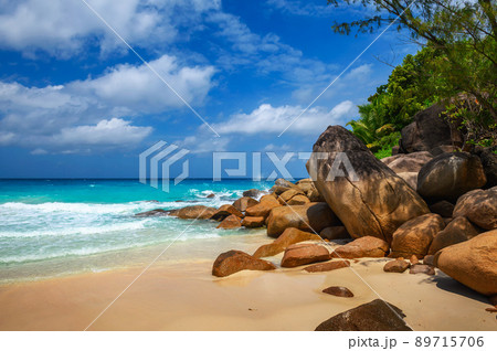 Anse Georgette beach at the Praslin island, Seychelles Anse Georgette beach at the Praslin island, Seychelles 89715706