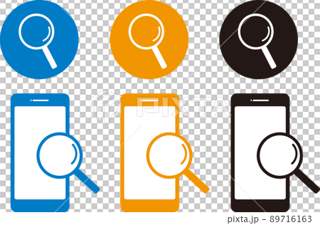 Smartphone search magnifying glass icon mark set Smartphone search magnifying glass icon mark set 89716163