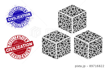 Cubes Mosaic of Spalls with Civilization Distress Stamps 89716822