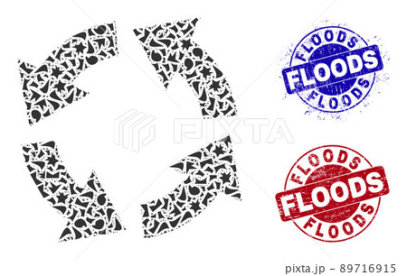 Circulation Mosaic of Debris with Floods Grunge Seal Stamps 89716915