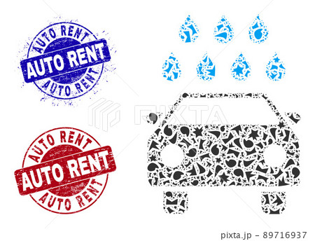 Car Shower Mosaic of Debris with Auto Rent Scratched Stamps Car Shower Mosaic of Debris with Auto Rent Scratched Stamps 89716937