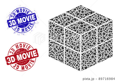 3D Cube Mosaic of Fragments with 3D Movie Distress Seal Stamps 3D Cube Mosaic of Fragments with 3D Movie Distress Seal Stamps 89716984