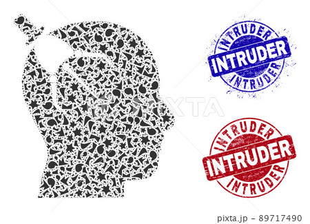 Brain Intruder Mosaic of Shards with Intruder Grunge Stamps 89717490