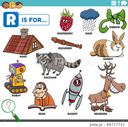 letter r words educational set with cartoon characters 89717731