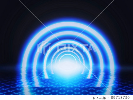 サイエンステクノロジーの概念で円形の光のトンネルの3Dイラスト 89718730