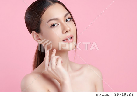 Beautiful young asian woman with clean fresh skin on pink background, Face care, Facial treatment, Beautiful young asian woman with clean fresh skin on pink background, Face care, Facial treatment, 89719538