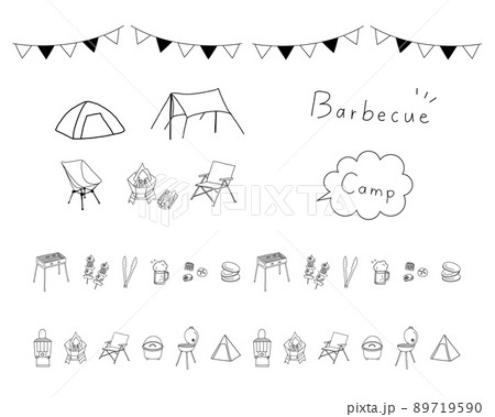 キャンプモチーフのデザイン素材セット 89719590