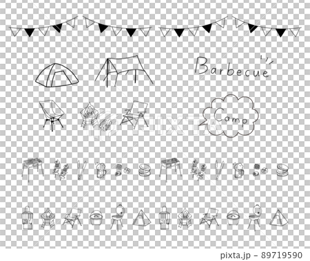 キャンプモチーフのデザイン素材セット 89719590